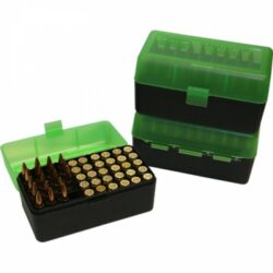 MTM Flip Top 50rnd Rifle Ammo Box – 204, 222, 223 cal. Green/Black